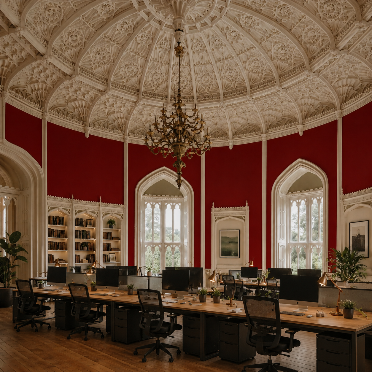 Castle library converted into a high-spec builder workspace