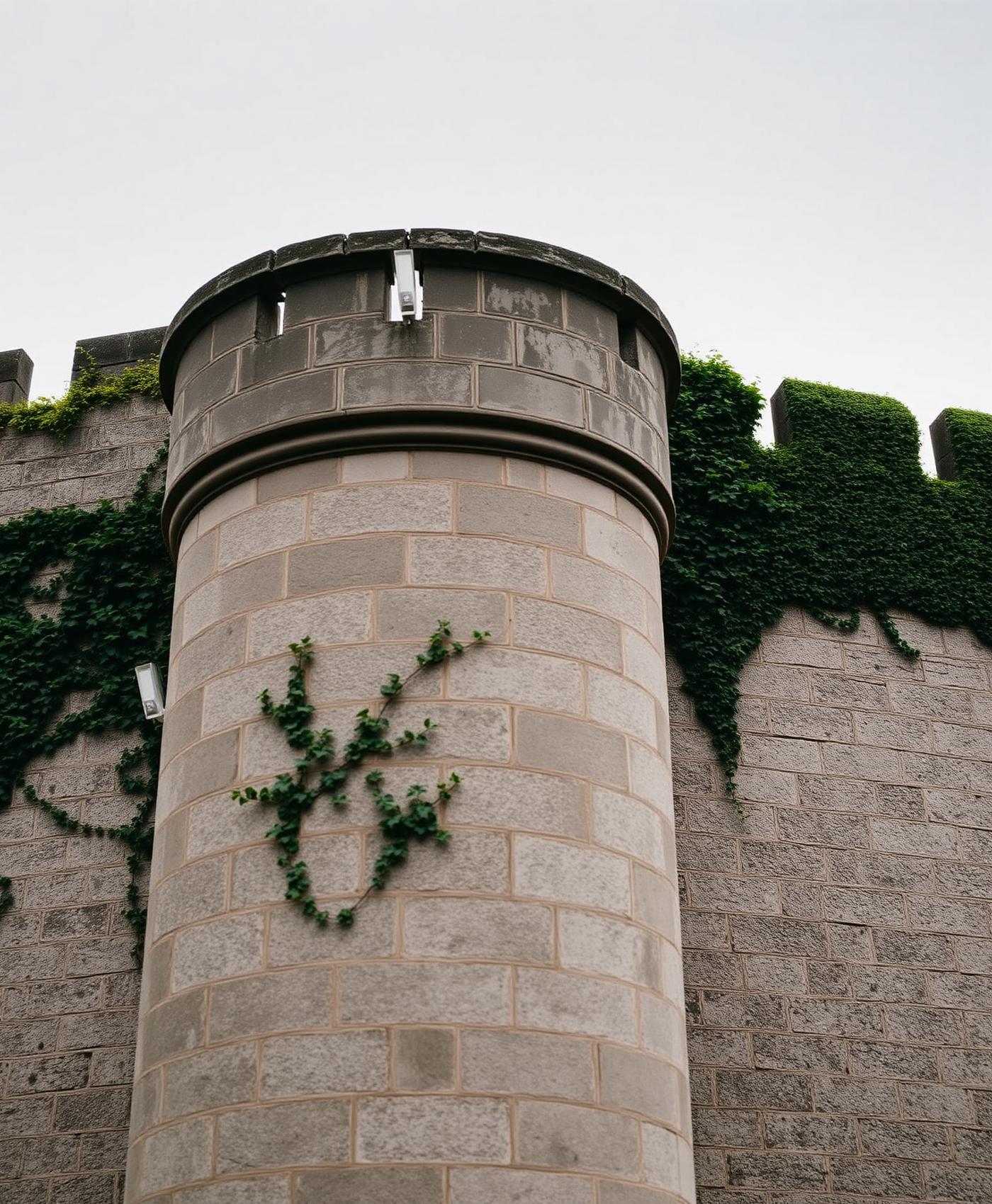 Stone turret of Slane Castle wrapped in ivy